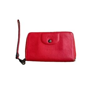 Longchamp Le Pliage Continental Wallet Leather Light Red Argile Zip Around